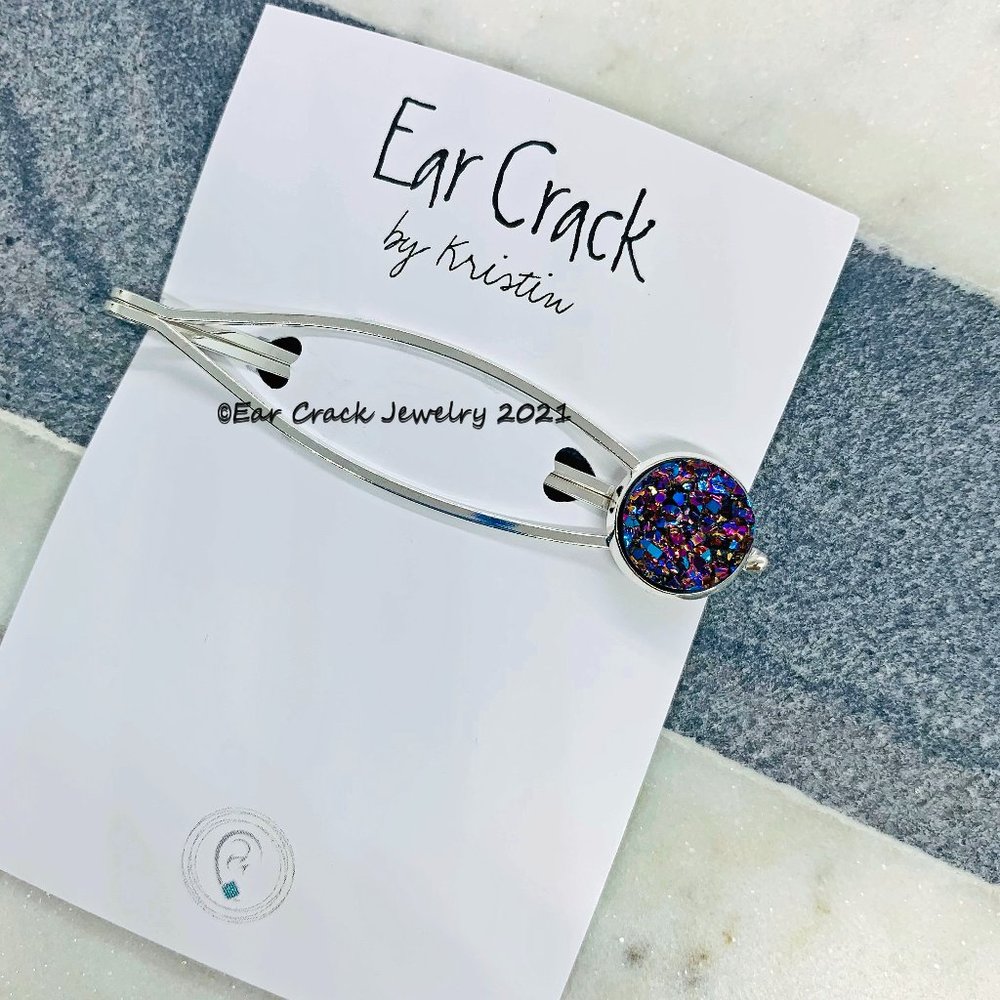 Handmade - Hair pin with a Blue & Purple Druzy Setting